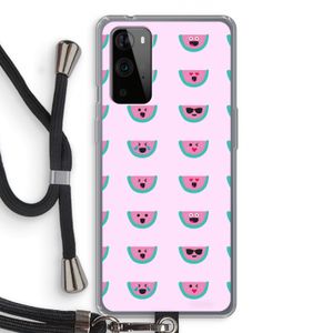 Smiley watermeloenprint: OnePlus 9 Pro Transparant Hoesje met koord