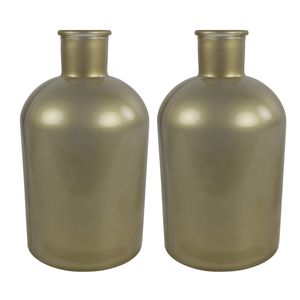 2x Stuks Countryfield Vaas - mat goud - glas - Apotheker fles vorm - D17 x H31 cm