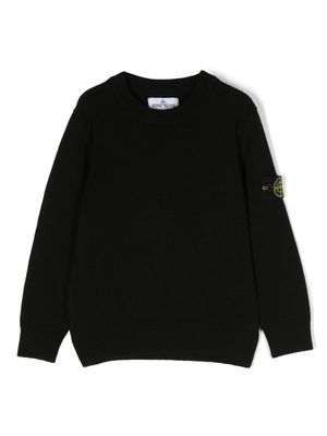 Stone Island Junior pull à col rond à patch logo - Noir