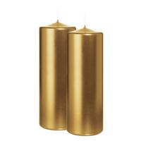 Cilinderkaars/stompkaars - 2x - metallic goud - 20 x 7 cm - 103 branduren