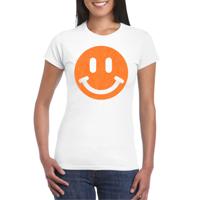 Verkleed T-shirt voor dames - smiley - wit - carnaval/foute party - feestkleding - thumbnail