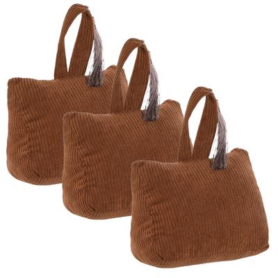 Deurstopper Rib - 3x - met kwast - bruin - polyester - 15 x 8 x 14 cm - 1 kg