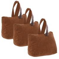 Deurstopper Rib - 3x - met kwast - bruin - polyester - 15 x 8 x 14 cm - 1 kg