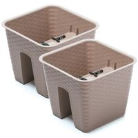 3x Ratolla vierkante rotan balkon plantenpotten/bloempotten taupe 8,5 liter