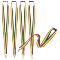 Keycord/lanyard in de regenboog kleuren - 10x - polyester/metaal - met clipsluiting - 50 cm