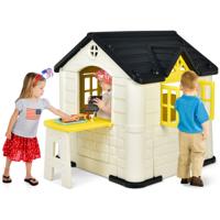164 x 124 x 132 cm Binnen & Buiten Speelhuisje Kinderspeelhuisje met Werkende Deuren & Ramen Speelhuisje met Tafel Geel