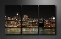 Schilderij - Lichten van New York, Zwart/Bruin, 160X90cm, 3luik - thumbnail