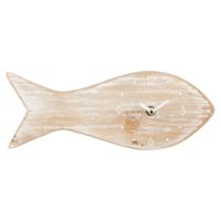 Ostaria Wandklok/muur klok Vis - Maritiem - D30 cm - MDF - naturel - woonkamer/strandhuis