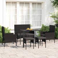 6-delige Loungeset met kussens poly rattan zwart - thumbnail
