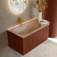 Badmeubel Mondiaz Kurve-Dlux | 95 cm | Meubelkleur Ruby | Wastafelkleur Saba | Solid surface | Wasbak linker zijde spoelbak | 1 kraangat