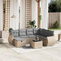 8-delige Loungeset met kussens poly rattan gemengd beige