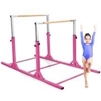 Parallel Gymnastiekrek Dubbele Horizontale Rekstok in Breedte Verstelbaar Hoogte 11 Niveaus Trainingsrek voor 6 tot 12 Jaar Roze