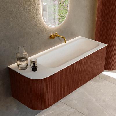 Badmeubel Mondiaz Kurve | 125 cm cm | Meubelkleur Ruby | Wastafelkleur Talc | Solid surface | Wasbak rechter zijde spoelbak | Zonder kraangat(en)