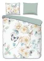 Descanso Dekbedovertrek "bloemen en vlinders" - Wit - (240x200/220 cm) - Katoen Satijn