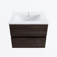 MONDIAZ VICA 60cm badmeubel onderkast Dark Brown 2 lades. Wastafel DENIA midden 1 kraangat, kleur Glanzend Wit.