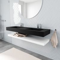 Mondiaz Alan badmeubel 150 cm solid suface planchet talc vrijhangend wastafel dubbel 2 kraangaten zwart Mondiaz Alan badmeubel 150 cm solid suface planchet talc vrijhangend wastafel dubbel 2 kraangaten zwart