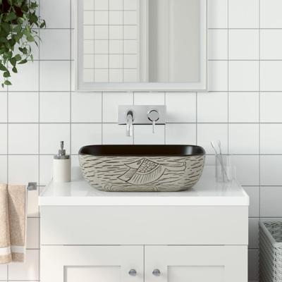 VidaXL Opzetwasbak rechthoekig 48x37,5x13,5 cm keramiek grijs en zwart
