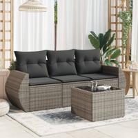 4-delige Loungeset met kussens poly rattan grijs