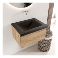 Mondiaz Bukla 60cm badmeubel modulair kleur washed oak 1 lade met wastafel midden zonder kraangat kleur urban