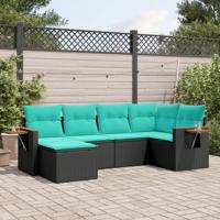 6-delige Loungeset met kussens poly rattan zwart
