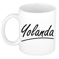 Yolanda Naam koffiemok - beker - met sierlijke letters - wit - 300 ml - Cadeau - Dames