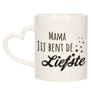 Cadeau koffie/thee mok voor mama - zwart - hartjes oor - de liefste mam - keramiek - Moederdag   -