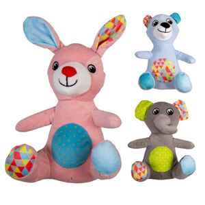 Puppyknuffel met piep roze, blauw of grijs