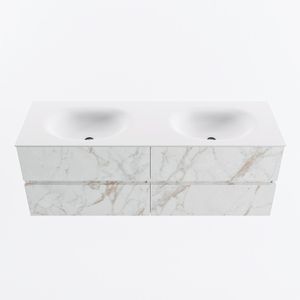 MONDIAZ VICA 140cm badmeubel onderkast Carrara 4 lades. Wastafel MOON dubbel 2 kraangaten, kleur Talc.