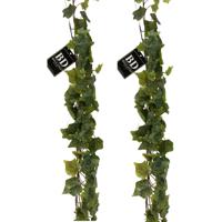 Bellatio Design kunstplant/hangplant slinger - 2x - Klimop/hedera - groen - 180 cm