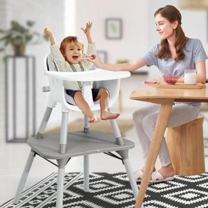 Convertible Baby Kinderstoel met Verwijderbaar & Verstelbaar Dienblad Baby Ruststoel met 5-Puntsgordel Ademende Zitting Wit + Grijs