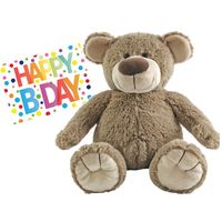 Pluche knuffel Happy Horse knuffelbeer 55 cm met Happy Birthday wenskaart - thumbnail