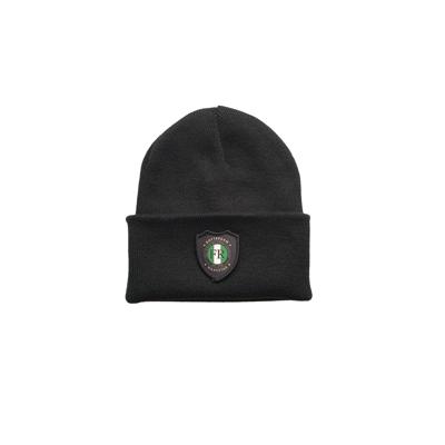 Muts beanie zwart met badge - Kids - FR - Wat gaan we doen vandaag - logo voor
