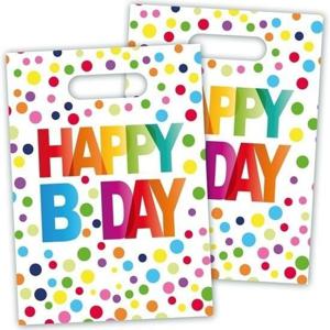 Happy B-day feestzakjes - 16x - stippen - 22 cm - uitdeelzakjes - traktatiezakjes