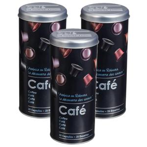 Koffiecups bewaarblik - 3x - metaal - zwart/print - 10 x 26 cm - voor 25 capsules