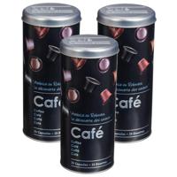 Koffiecups bewaarblik - 3x - metaal - zwart/print - 10 x 26 cm - voor 25 capsules - thumbnail