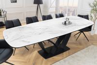 Uitschuifbare eettafel PAPILLON 180-260cm wit keramiek marmer zwart metaal - 45177