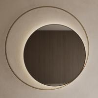 Spiegel Gliss Design Kosmos Mat Goud Rond met Frame en Indirecte LED Verlichting 120 cm