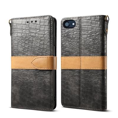 iPhone 7 & 8 tweekleurig Krokodil structuur PU leren Flip Hoesje met houder, draagriem en opbergruimte voor pinpassen & geld (grijs)