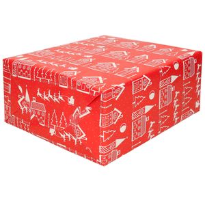 2x rollen kerst inpakpapier/cadeaupapier rood met huisjes 200 x 70 cm - Cadeaupapier