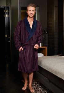 Bordeaux rode heren badjas met streepdessin-xl