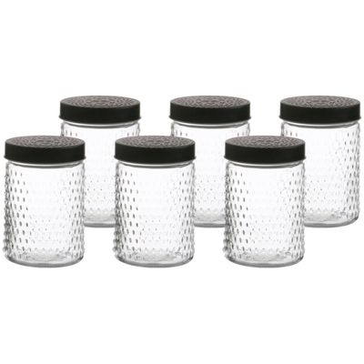 Voorraadpot/bewaarpot Roma - 6x - 1L - glas - zwart - D12 x H17 cm