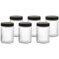Voorraadpot/bewaarpot Roma - 6x - 1L - glas - zwart - D12 x H17 cm