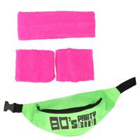 Foute 80s/90s party verkleed accessoire set - neon roze - jaren 80/90 thema feestje