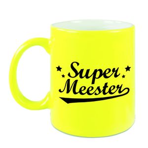 Super meester cadeau mok / beker neon geel 330 ml