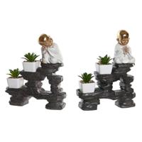 Decoratieve figuren DKD Home Decor Zwart Gouden Wit Hars Monnik Orientaals (21 x 7,5 x 25 cm) (2 Stuks)