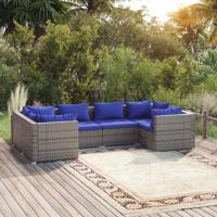 6-delige Loungeset met kussens poly rattan grijs