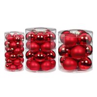 62x stuks glazen kerstballen rood mix 4, 6 en 8 cm glans en mat - Kerstbal - thumbnail