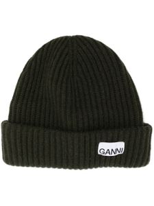 GANNI bonnet en maille nervurée à patch logo - Vert