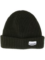 GANNI bonnet en maille nervurée à patch logo - Vert - thumbnail