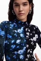 Tweekleurig bloemen t-shirt - BLACK - XL